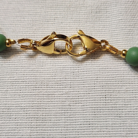 Hand Crafted Green and Blue Beaded Necklace Set Necklace Pierced Earrings - Picture 5 of 8